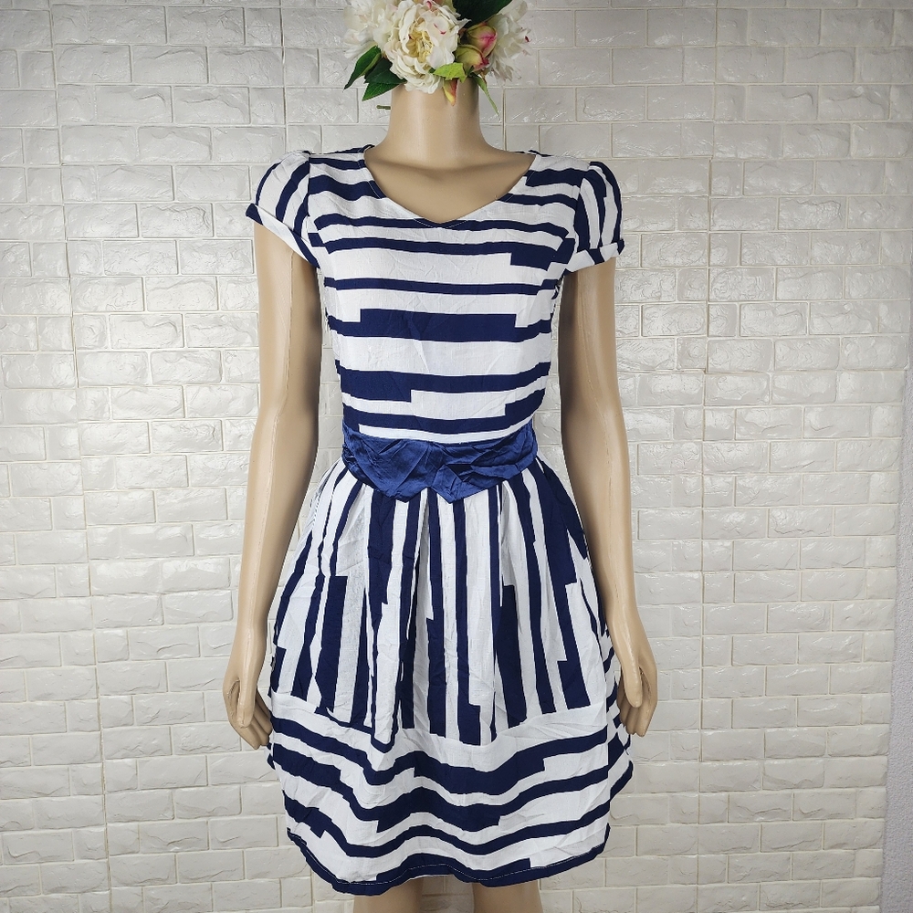 SD&NX Large Junior Blue Stripe Dress – Formal Casual Mini Dress - Picture 2 of 6